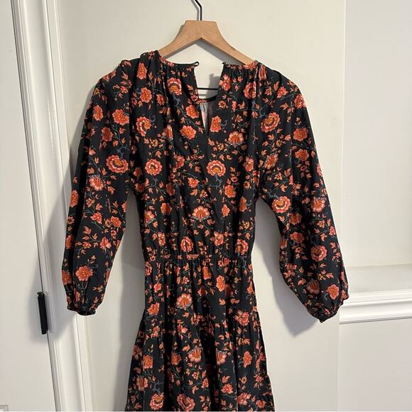 THE GREAT. Long Sleeve Floral Cotton Mini Dress Small - Picture 6 of 12